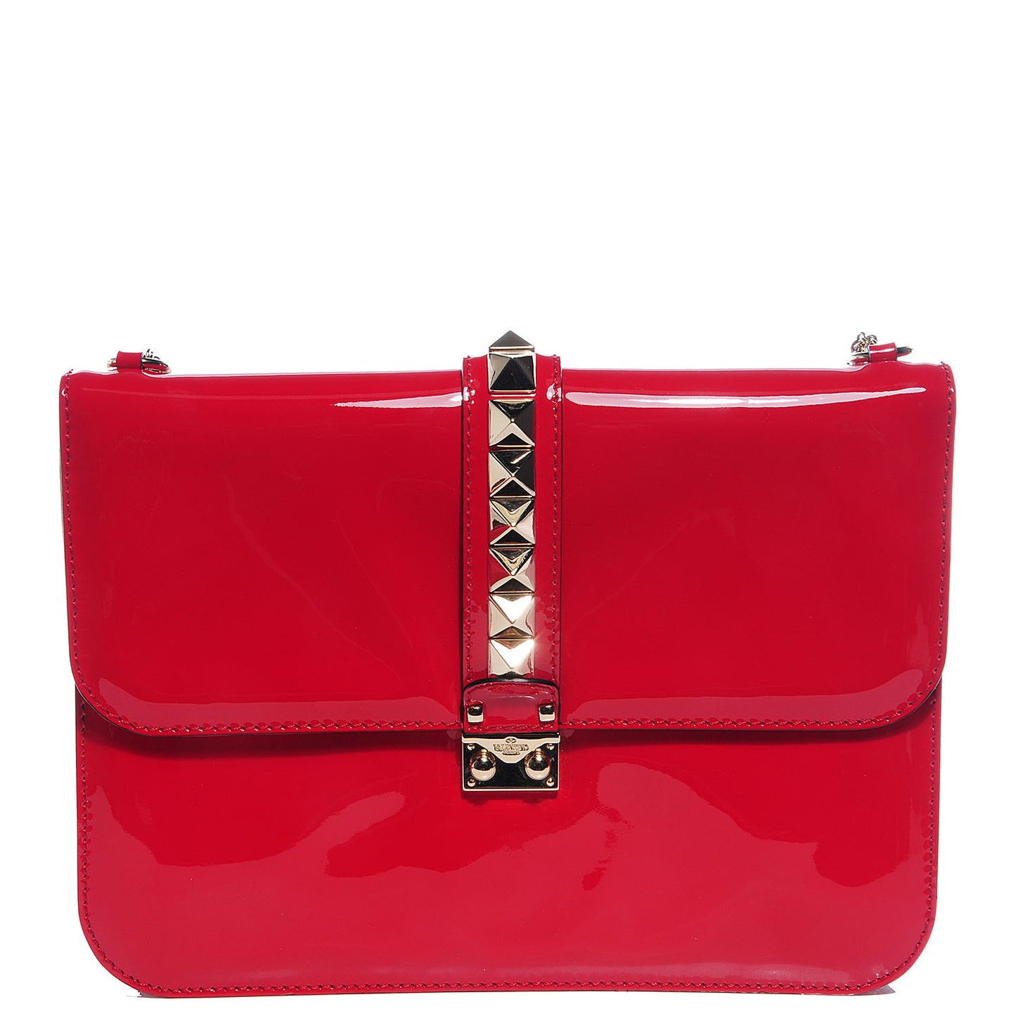 Patent Large Glam Lock Rockstud Flap Red