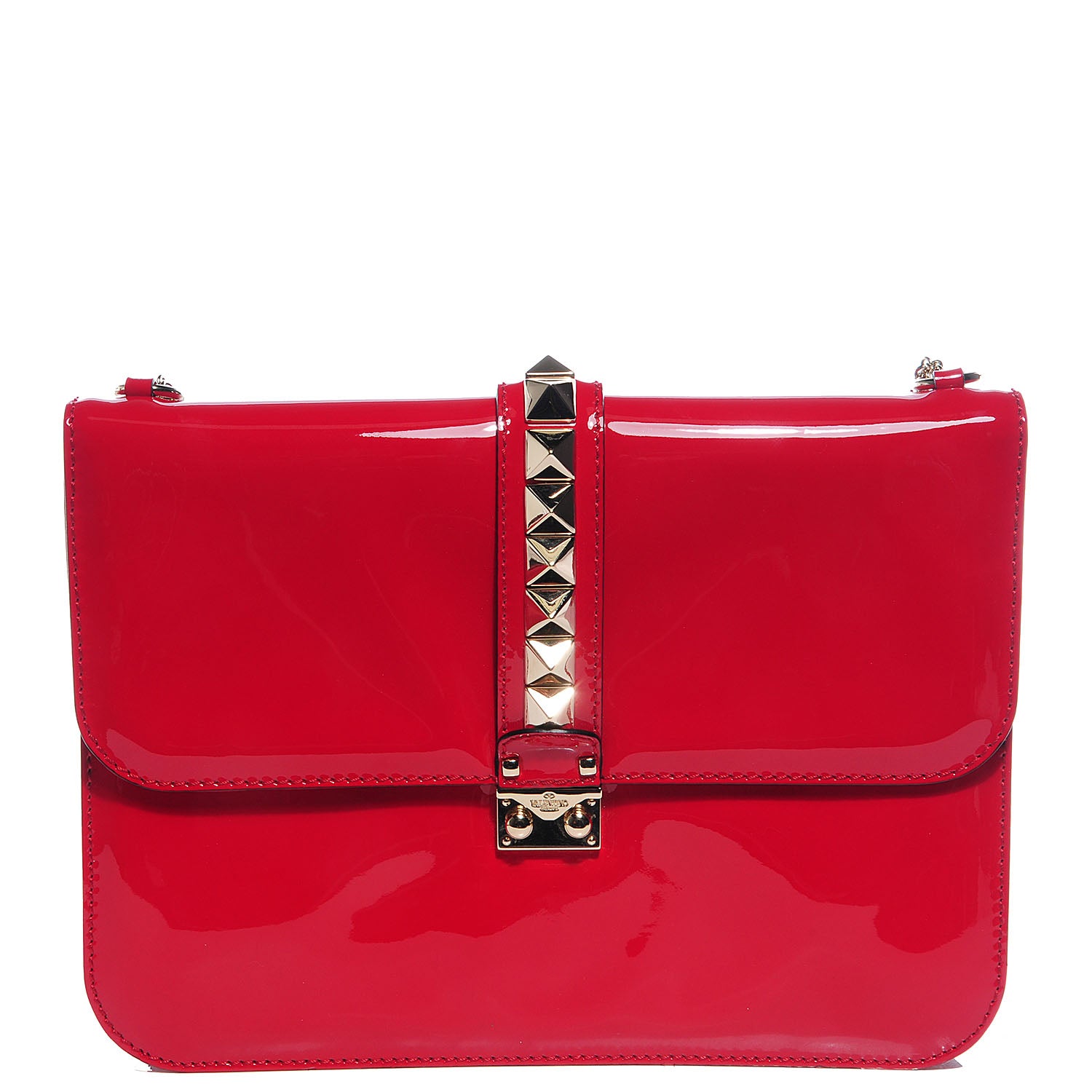 Valentino Garavani Patent Large Glam Lock Rockstud Flap Red 7 of 7
