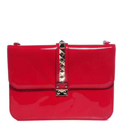 Valentino Garavani Patent Large Glam Lock Rockstud Flap Red 7 of 7