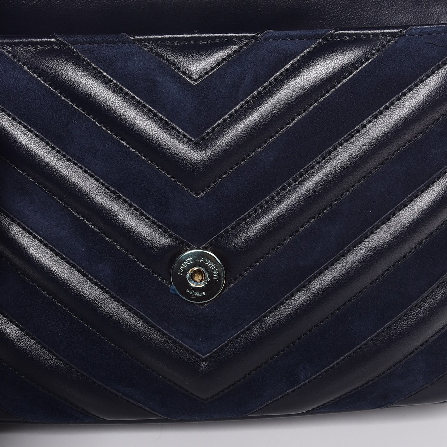Calfskin Suede Matelasse Chevron Monogram Medium College Bag Marine