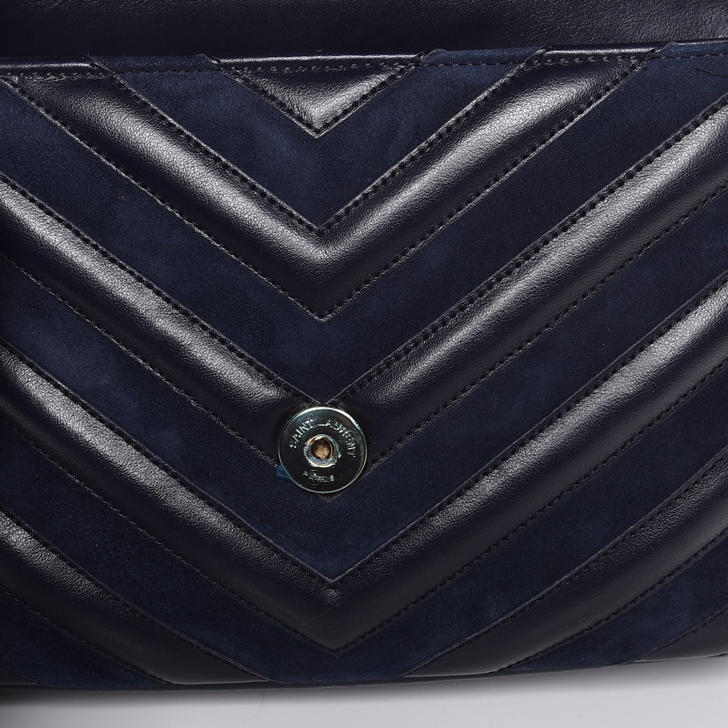 Saint Laurent Calfskin Suede Matelasse Chevron Monogram Medium College Bag Marine 9 of 10