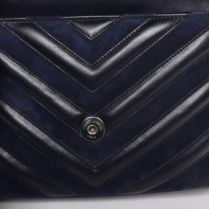 Saint Laurent Calfskin Suede Matelasse Chevron Monogram Medium College Bag Marine 9 of 10
