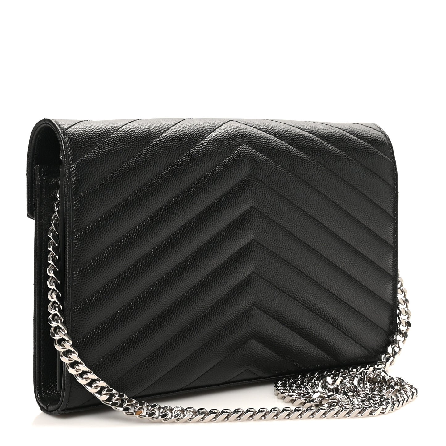 Grain De Poudre Matelasse Chevron Monogram Chain Wallet Black