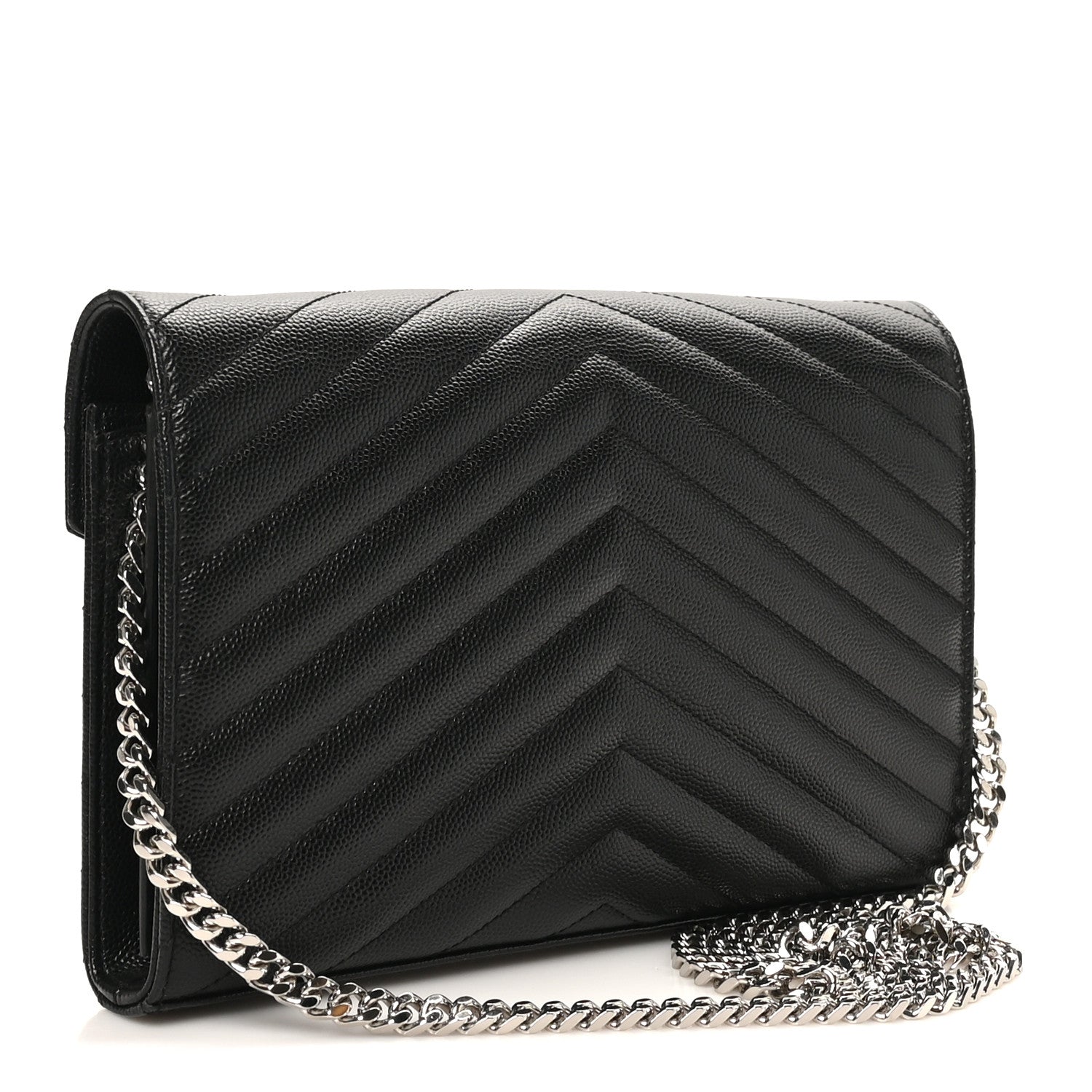 Saint Laurent Grain De Poudre Matelasse Chevron Monogram Chain Wallet Black 3 of 12
