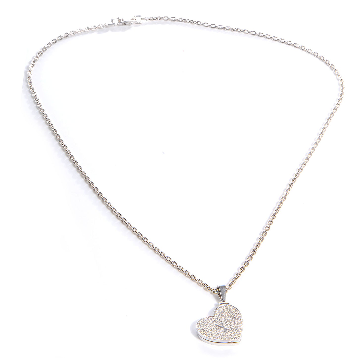 18K Small White Gold And Diamonds Heart Pendant