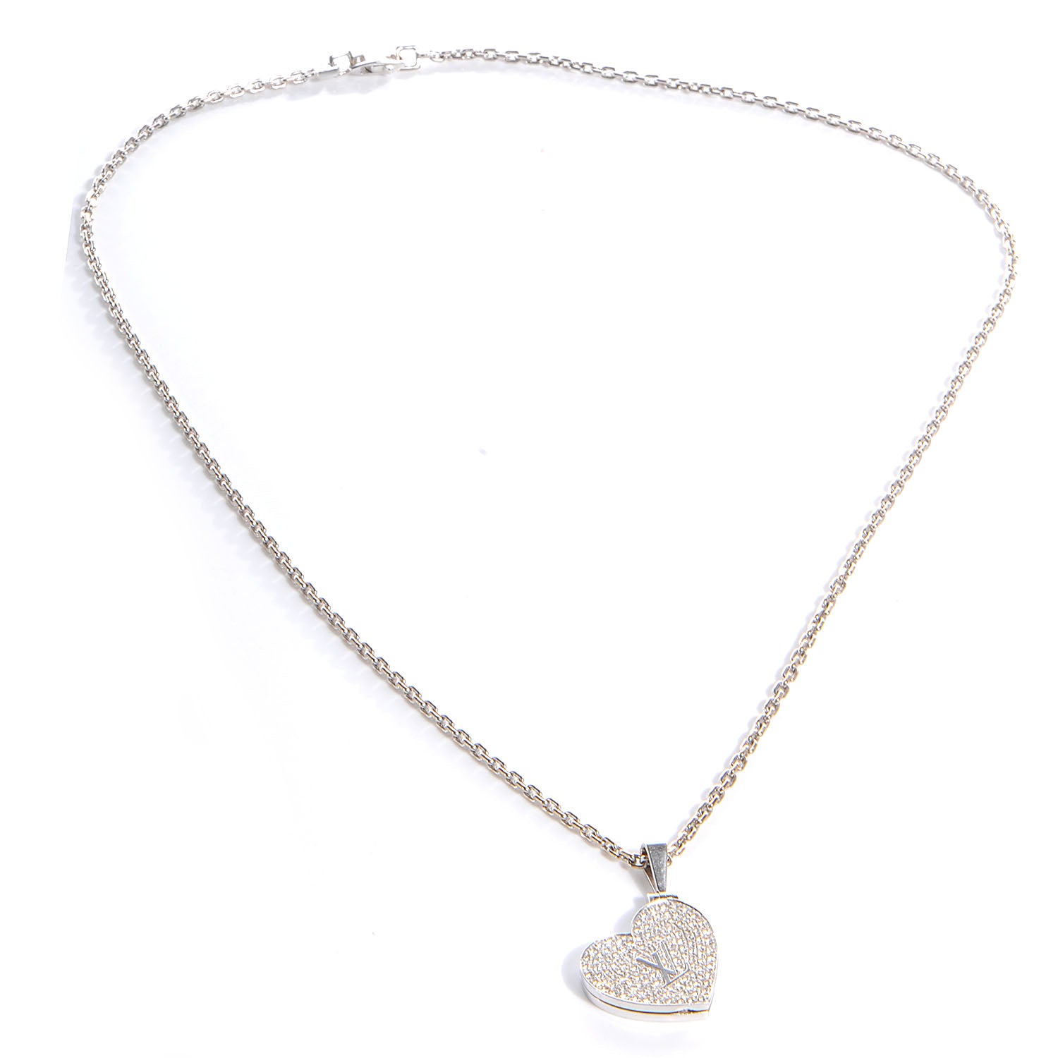 Louis Vuitton 18K Small White Gold And Diamonds Heart Pendant 3 of 7