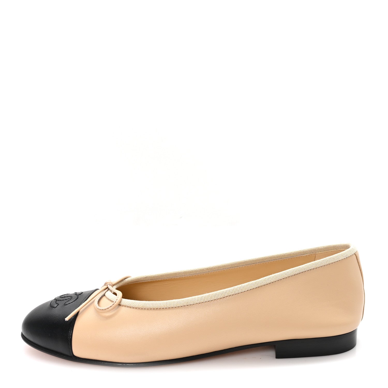 Chanel Lambskin Cap Toe CC Ballerina Flats 38.5 Beige Black 1 of 10