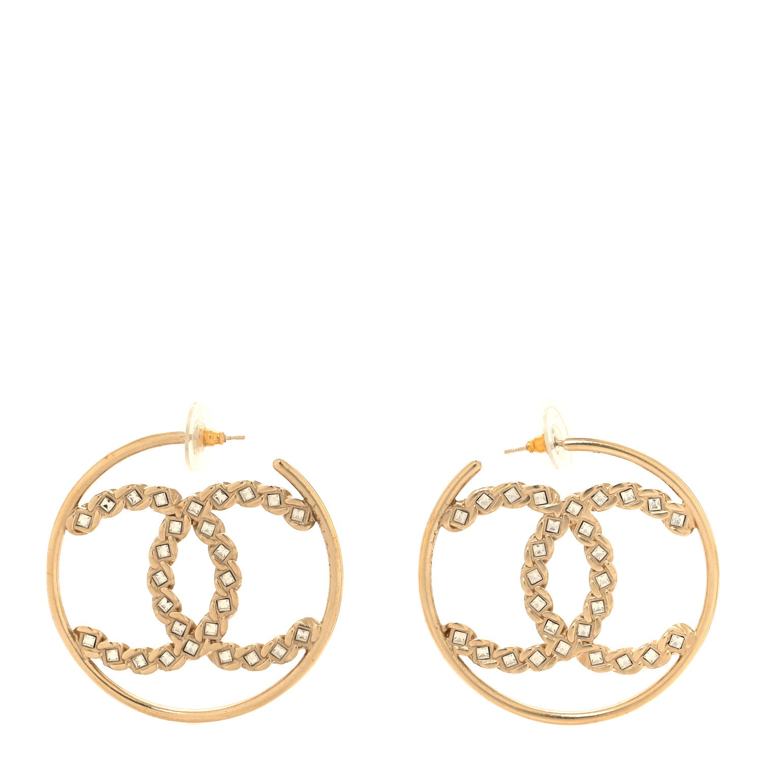 Chanel Crystal High Society CC Hoop Earrings Gold 1 of 4