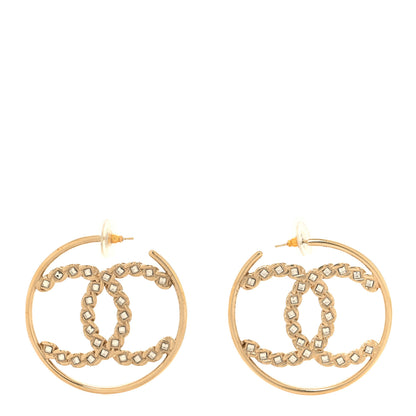 Chanel Crystal High Society CC Hoop Earrings Gold 1 of 4