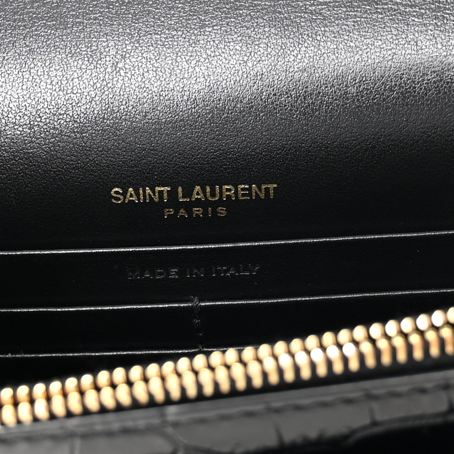 Saint Laurent Calfskin Crocodile Embossed Monogram Sunset Top Handle Chain Wallet Black 10 of 16