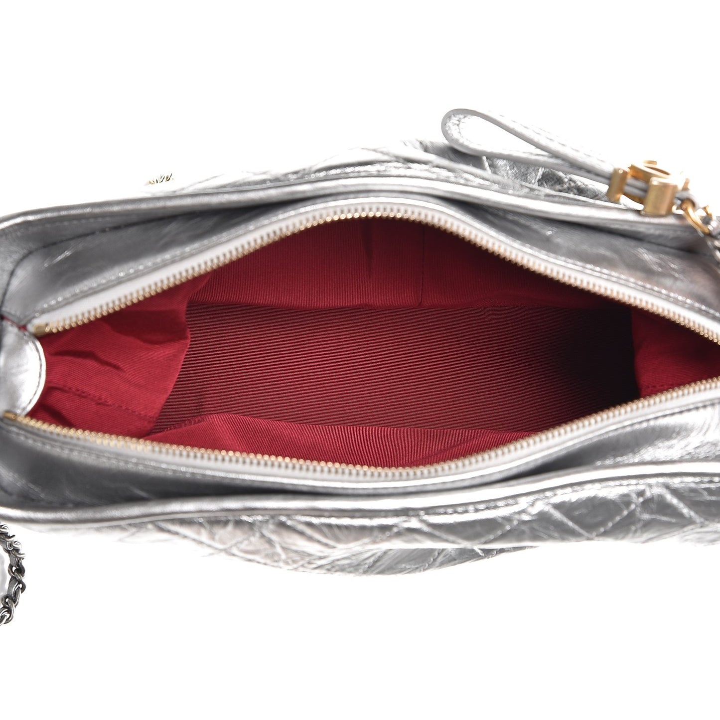 Metallic Aged Calfskin Quilted Medium Gabrielle Silver