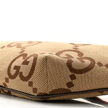 Gucci Monogram Jumbo GG Textured Dollar Calfskin Web Belt Bag Camel Ebony New Acero 10 of 12