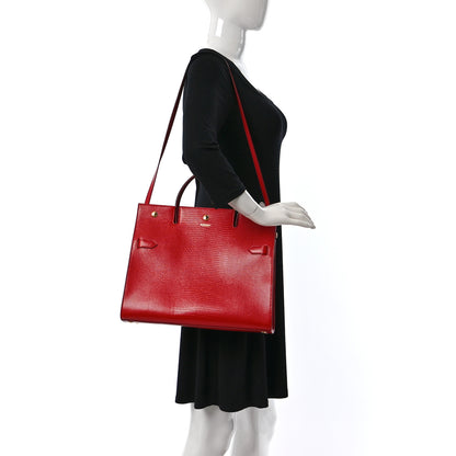 Burberry Calfskin Lizard Embossed Medium Title Tote Red 2 of 8