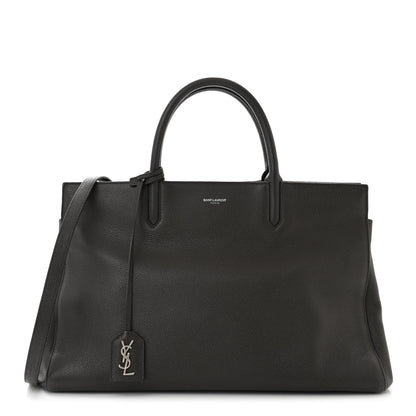 Saint Laurent Grained Calfskin Medium Cabas Rive Gauche Coal 1 of 10
