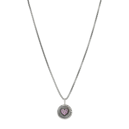 David Yurman Sterling Silver Pink Sapphire Heart Amulet Pendant Necklace 1 of 5