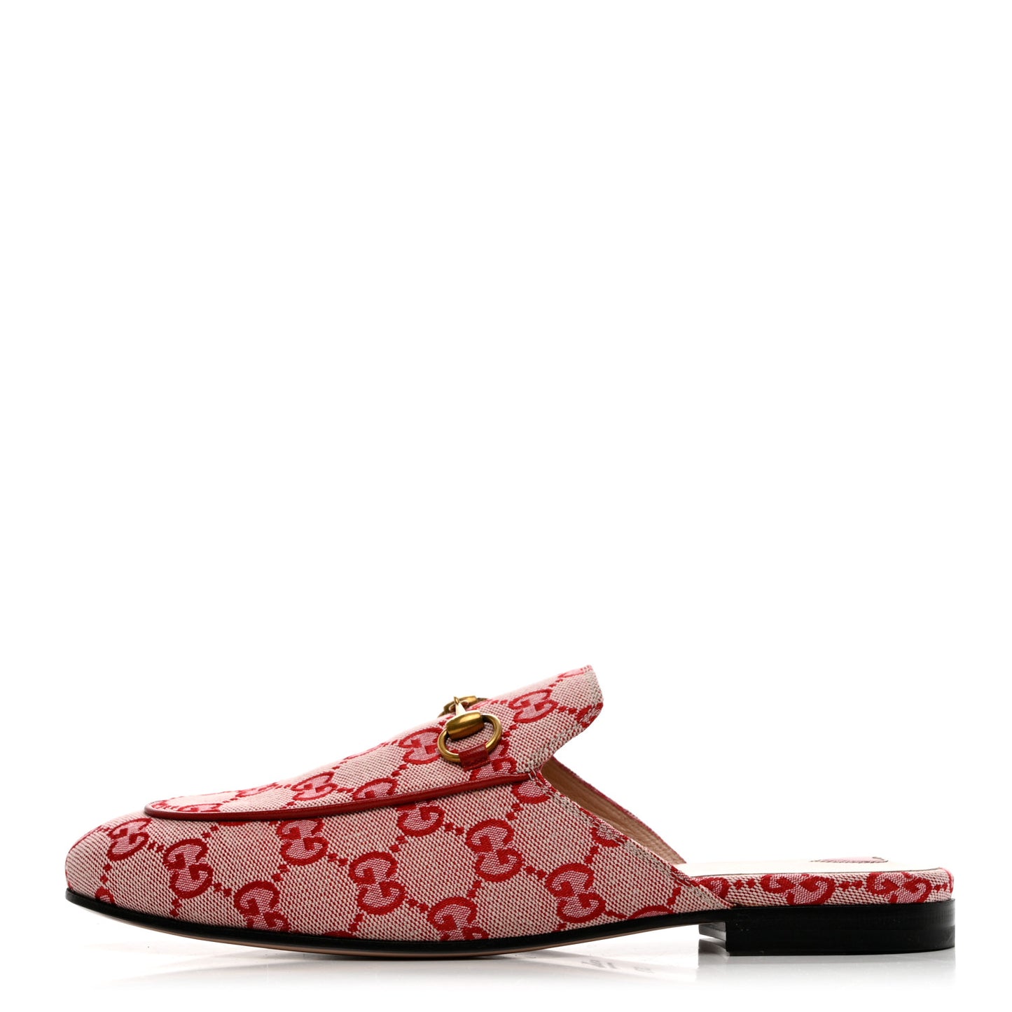 Canvas GG Monogram Horsebit Womens Princetown Slippers 37.5 Gardenia Hibiscus Red
