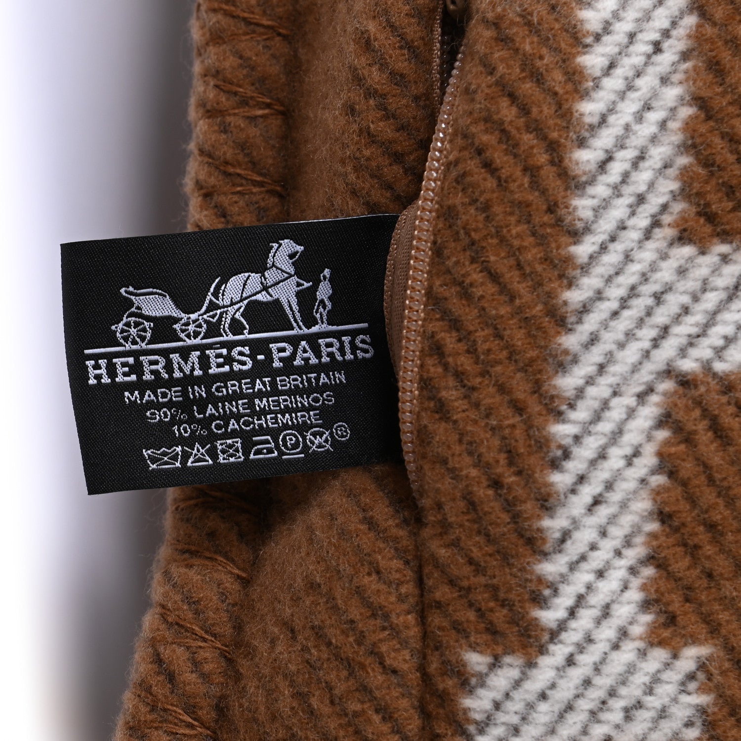 Hermes Wool Cashmere Avalon Pillow PM Ecru Camel 3 of 3