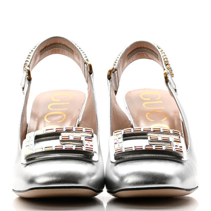 Gucci Metallic Nappa Crystal Square G Madelyn Slingbacks 39 Silver 2 of 18