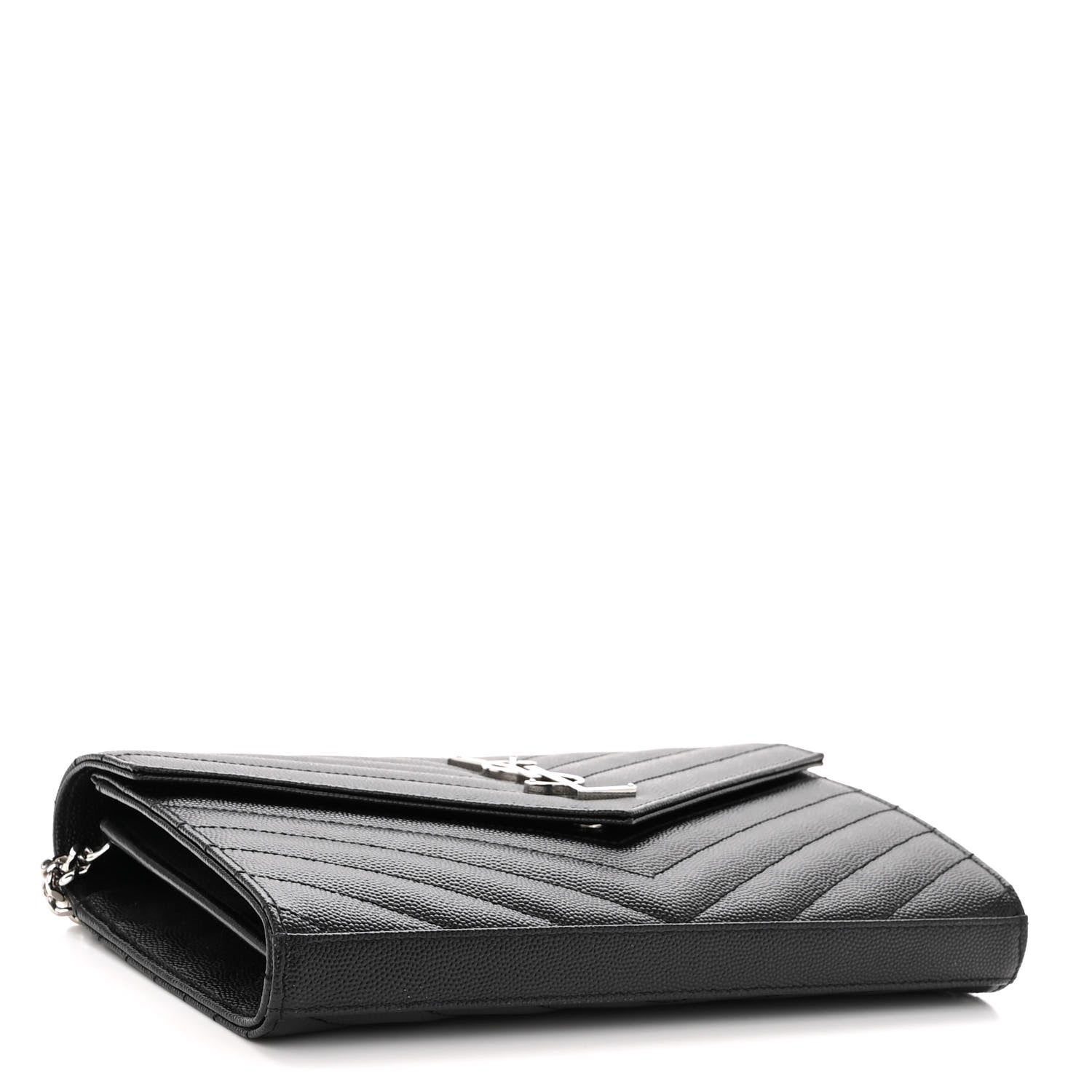 Saint Laurent Grain De Poudre Matelasse Chevron Monogram Chain Wallet Black 4 of 9