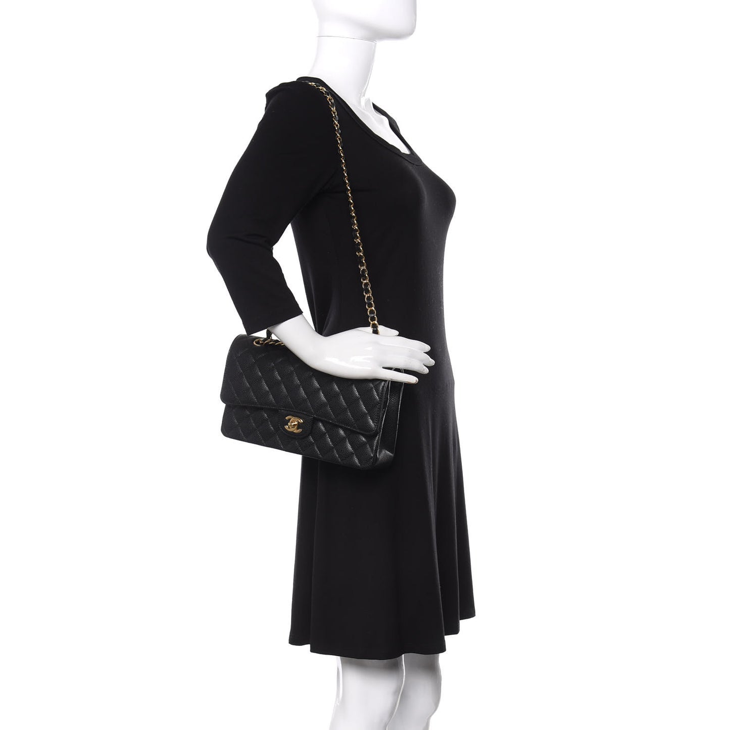 Caviar Quilted Medium Double Flap Black