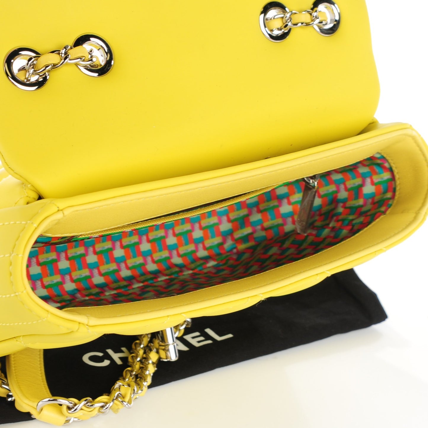 Rubber Quilted Lambskin Mini Coco Rain Flap Yellow