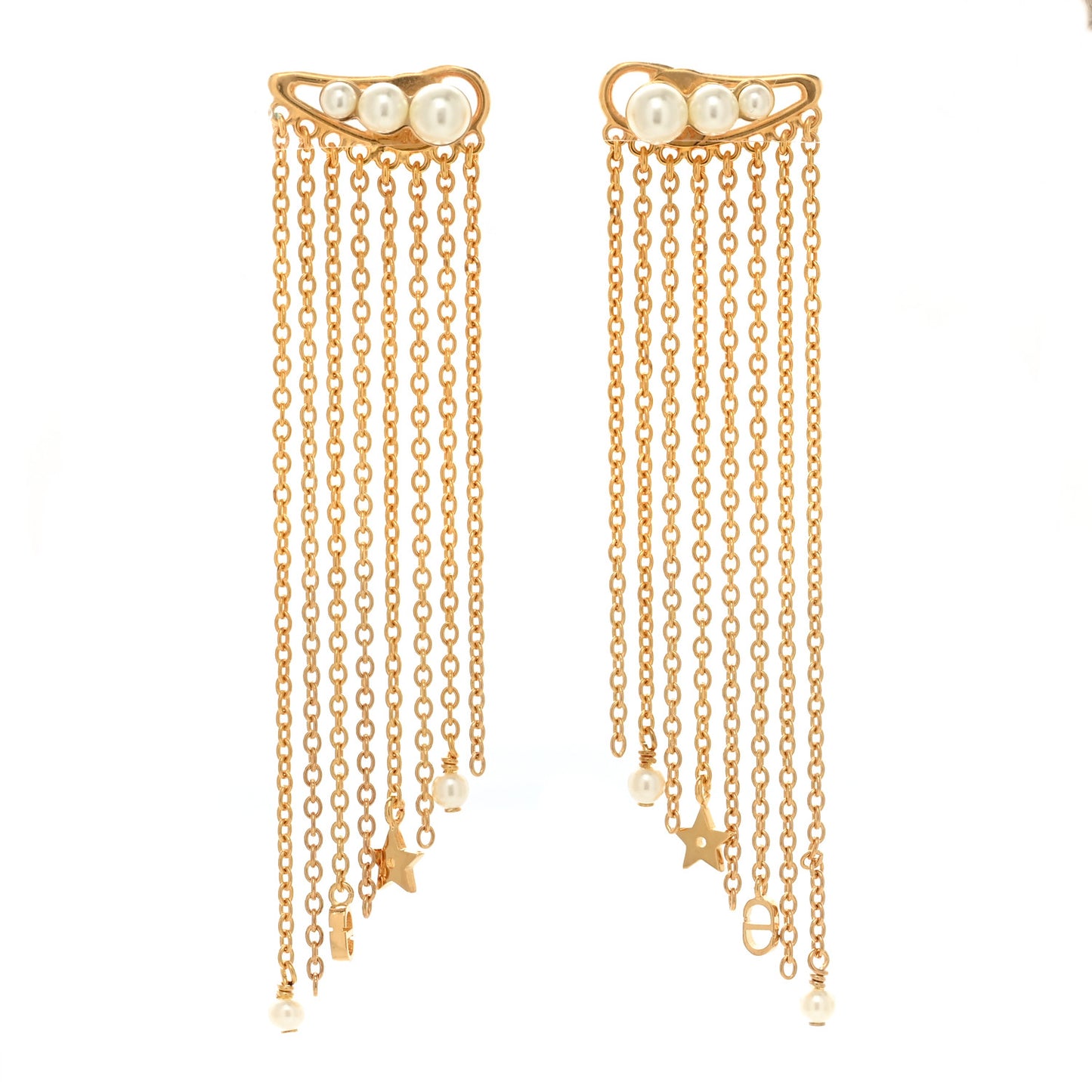 Pearl Dangle Chain Earrings Gold