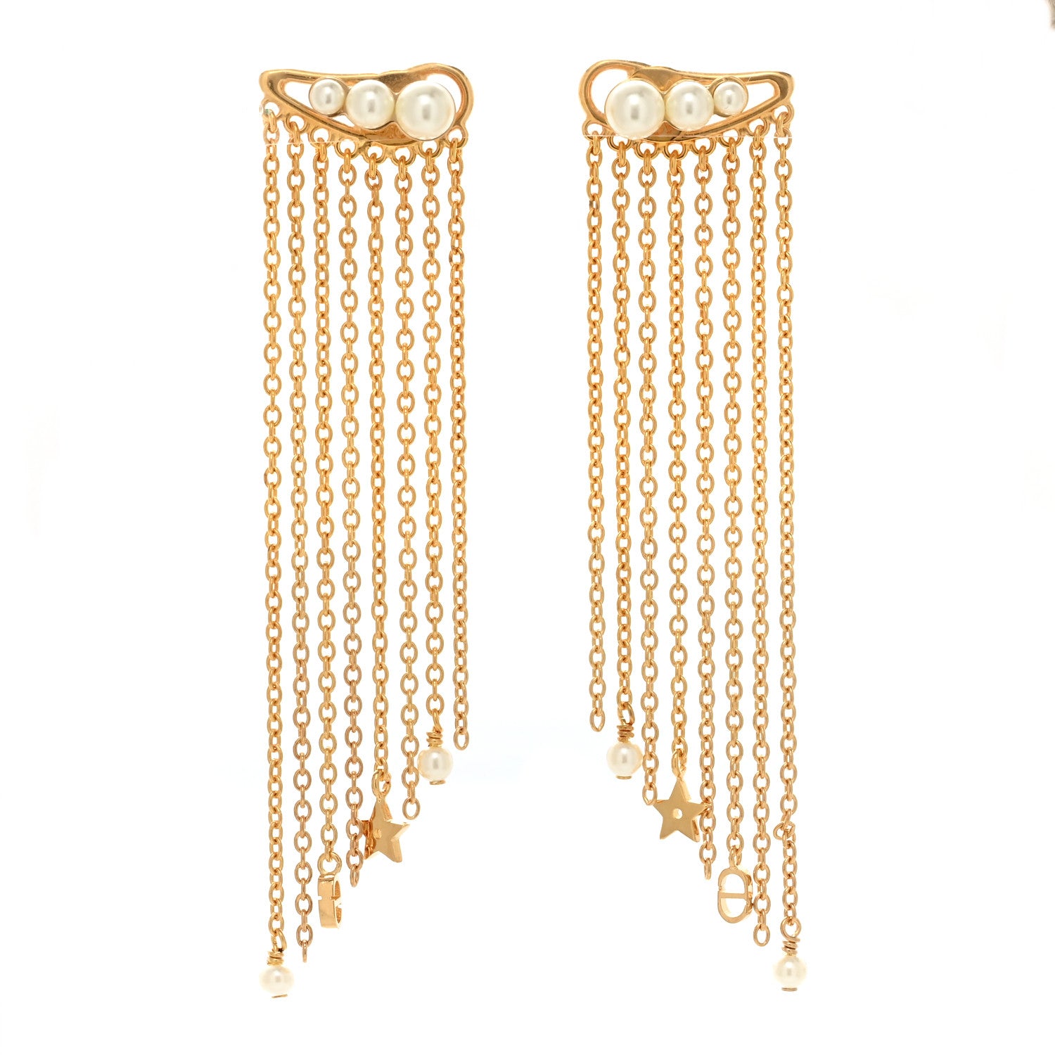 Christian Dior Pearl Dangle Chain Earrings Gold 1 of 5