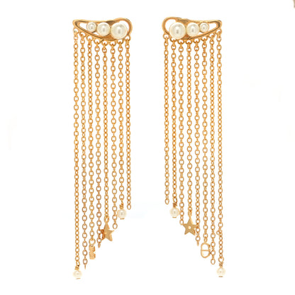Christian Dior Pearl Dangle Chain Earrings Gold 1 of 5