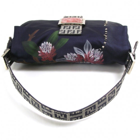Fendi Satin Floral Baguette Navy 5 of 11
