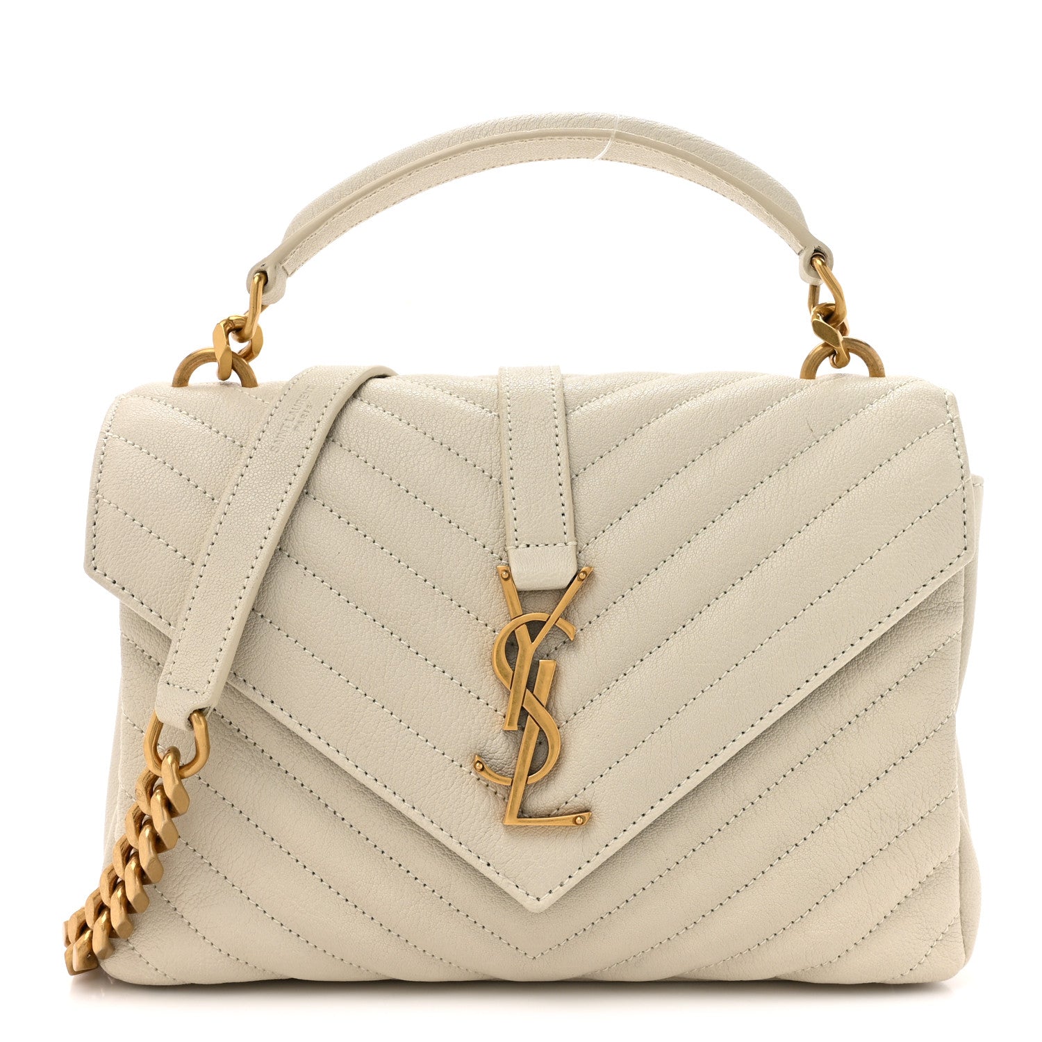 Saint Laurent Sheepskin Matelasse Chevron Monogram Medium College Bag Crema Soft 1 of 10