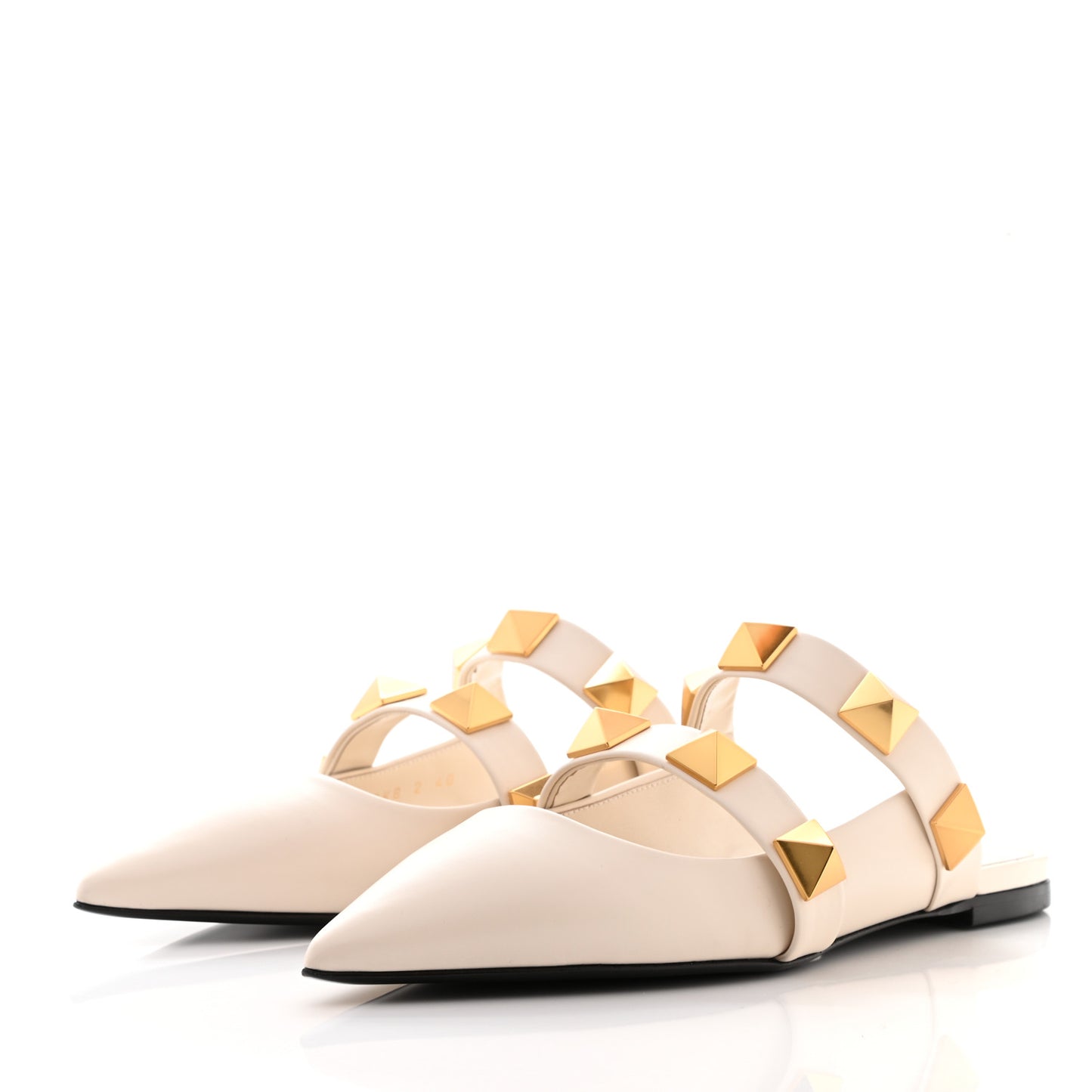 Calfskin Roman Stud Flat Mules 40 Light Ivory