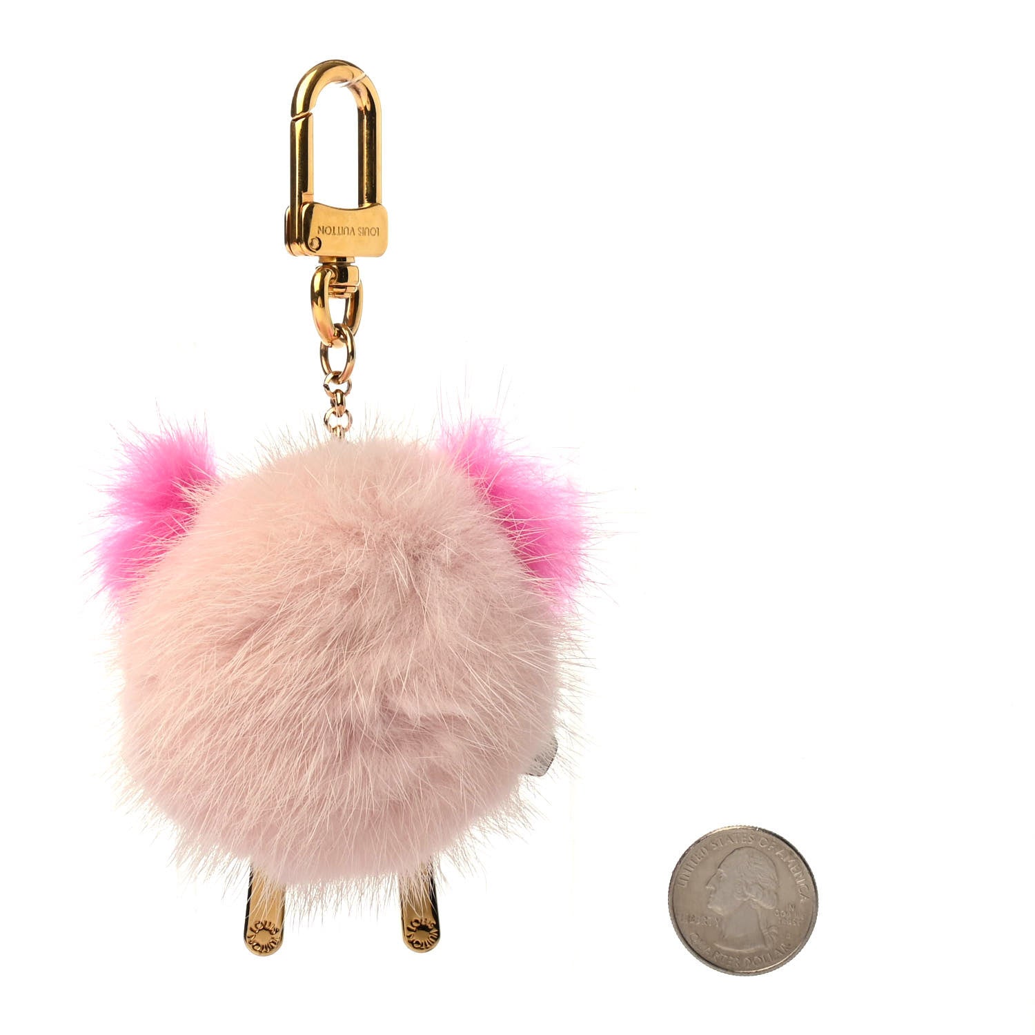 Louis Vuitton Calfskin Mink Fur Wild Puppet Bag Charm Key Holder Rose 2 of 4