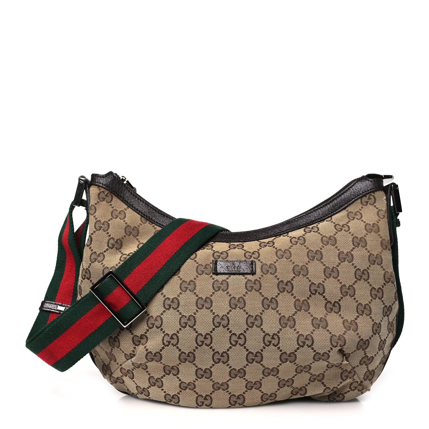 Gucci Monogram Web Medium Half Moon Hobo Dark Brown 1 of 10