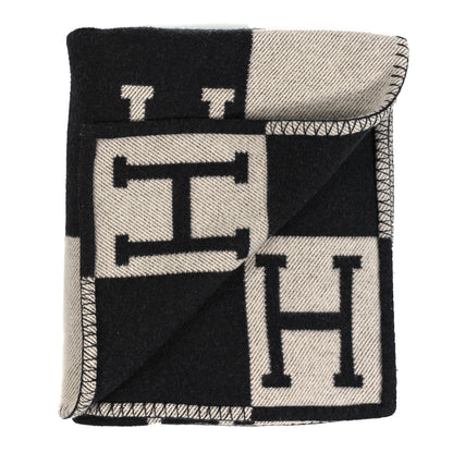 Hermes Wool Cashmere Signature Avalon Blanket Black 2 of 4