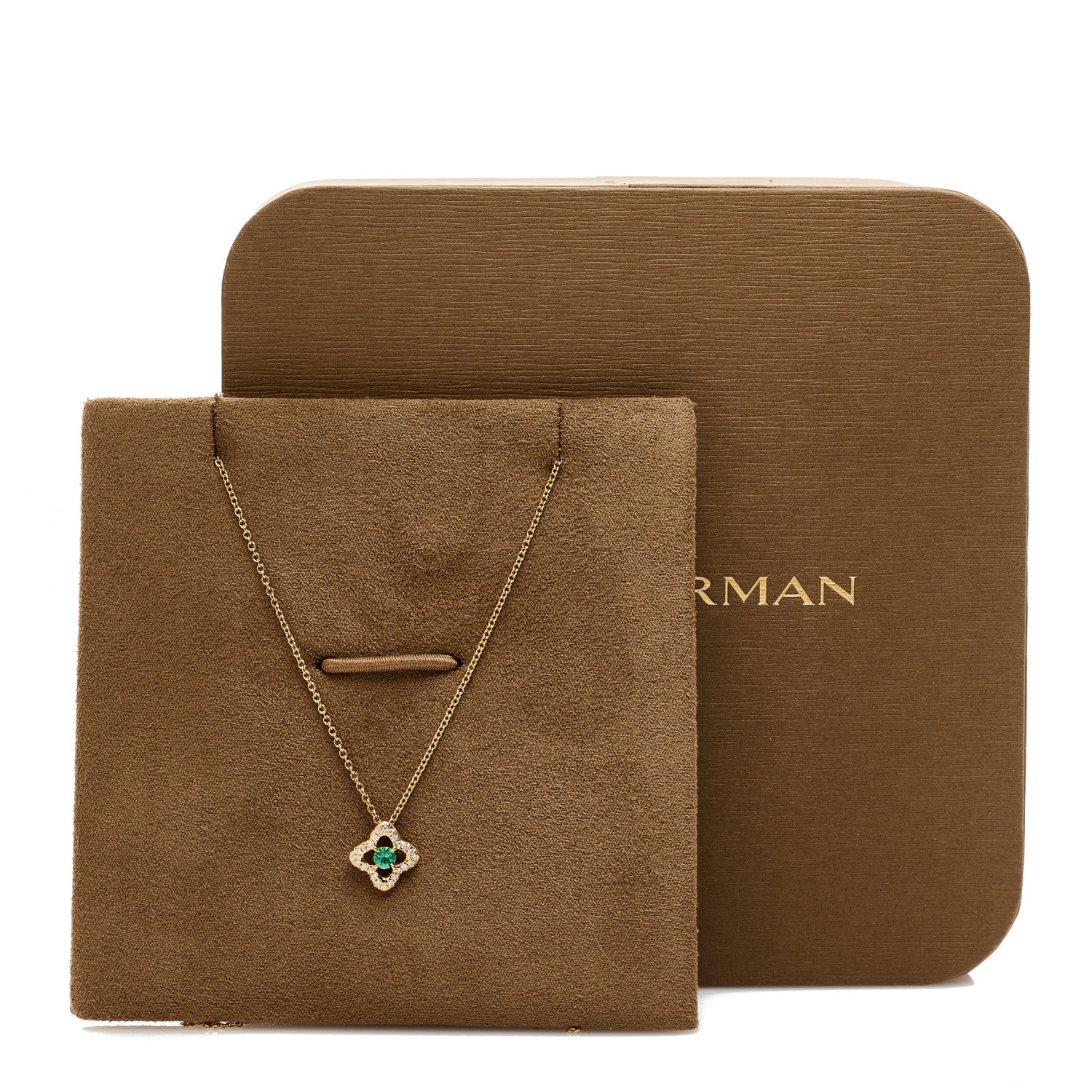 David Yurman 18K Yellow Gold Diamond Emerald Venetian Quatrefoil Pendant Necklace 6 of 6