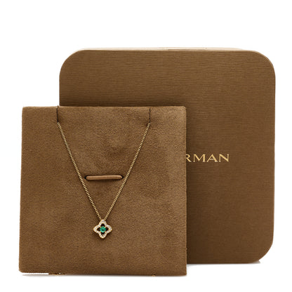David Yurman 18K Yellow Gold Diamond Emerald Venetian Quatrefoil Pendant Necklace 6 of 6