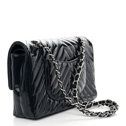 Chanel Patent Chevron Quilted Medium Double Flap Navy 3 of 12