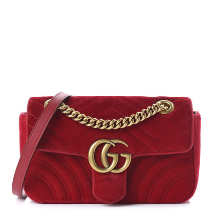 Gucci Velvet Matelasse Mini GG Marmont Shoulder Bag Hibiscus Red 1 of 11