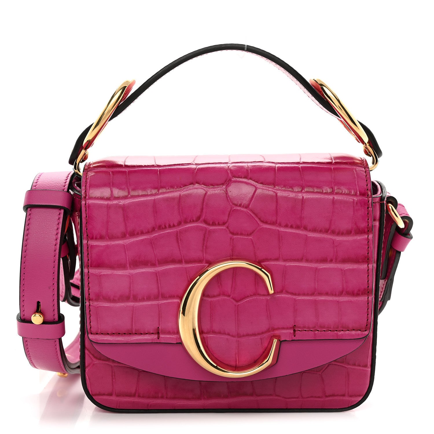 Chloe Calfskin Crocodile Embossed Mini C Bag Pink 1 of 10