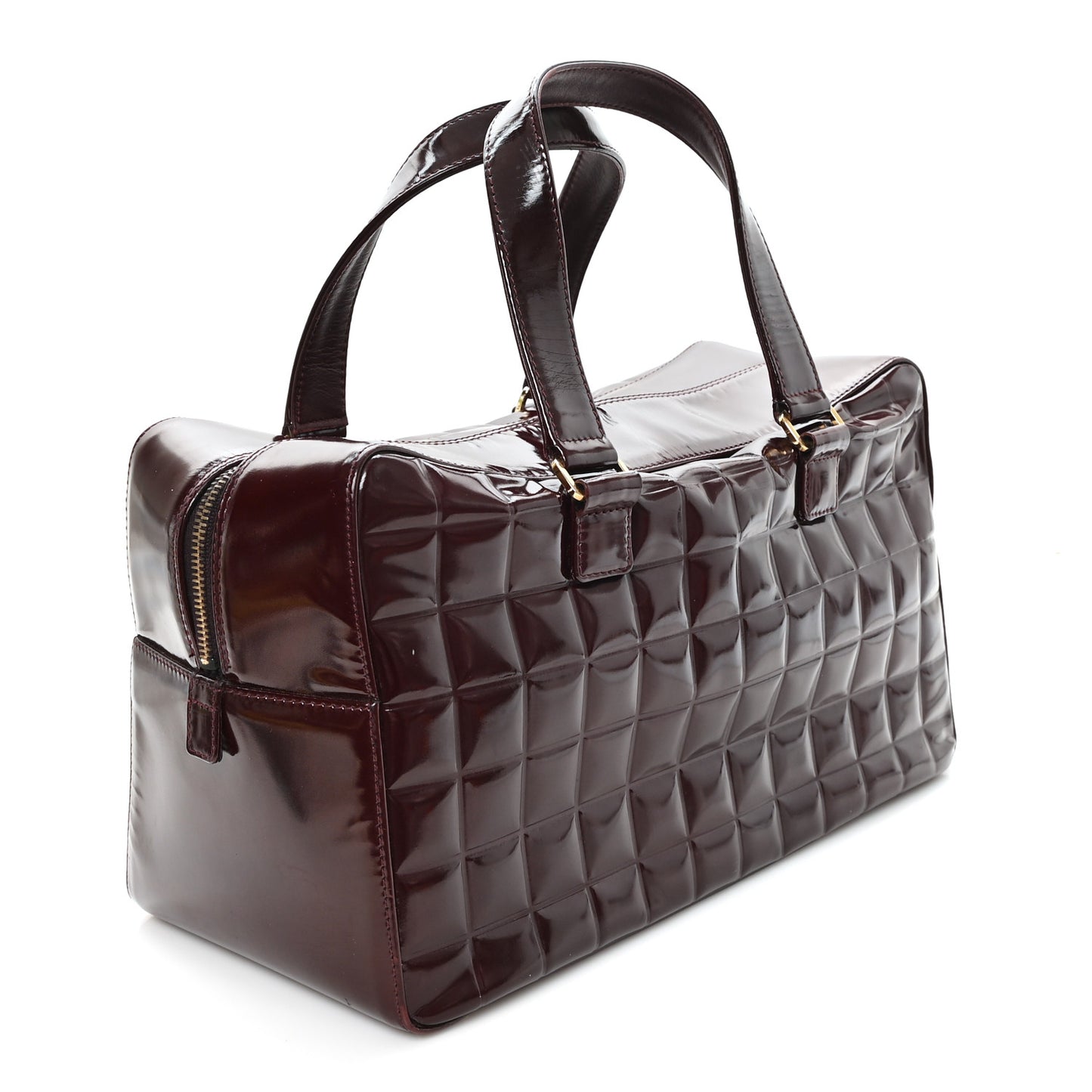 Patent Quilted Chocolate Bar Bowler Burgundy
