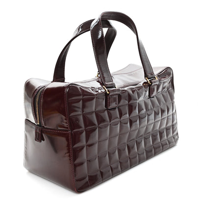 Chanel Patent Quilted Chocolate Bar Bowler Burgundy 3 of 11