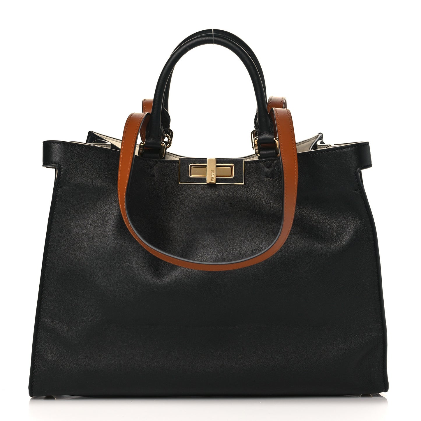 Vitello Seta Century Small Peekaboo X-Tote Black Brandy