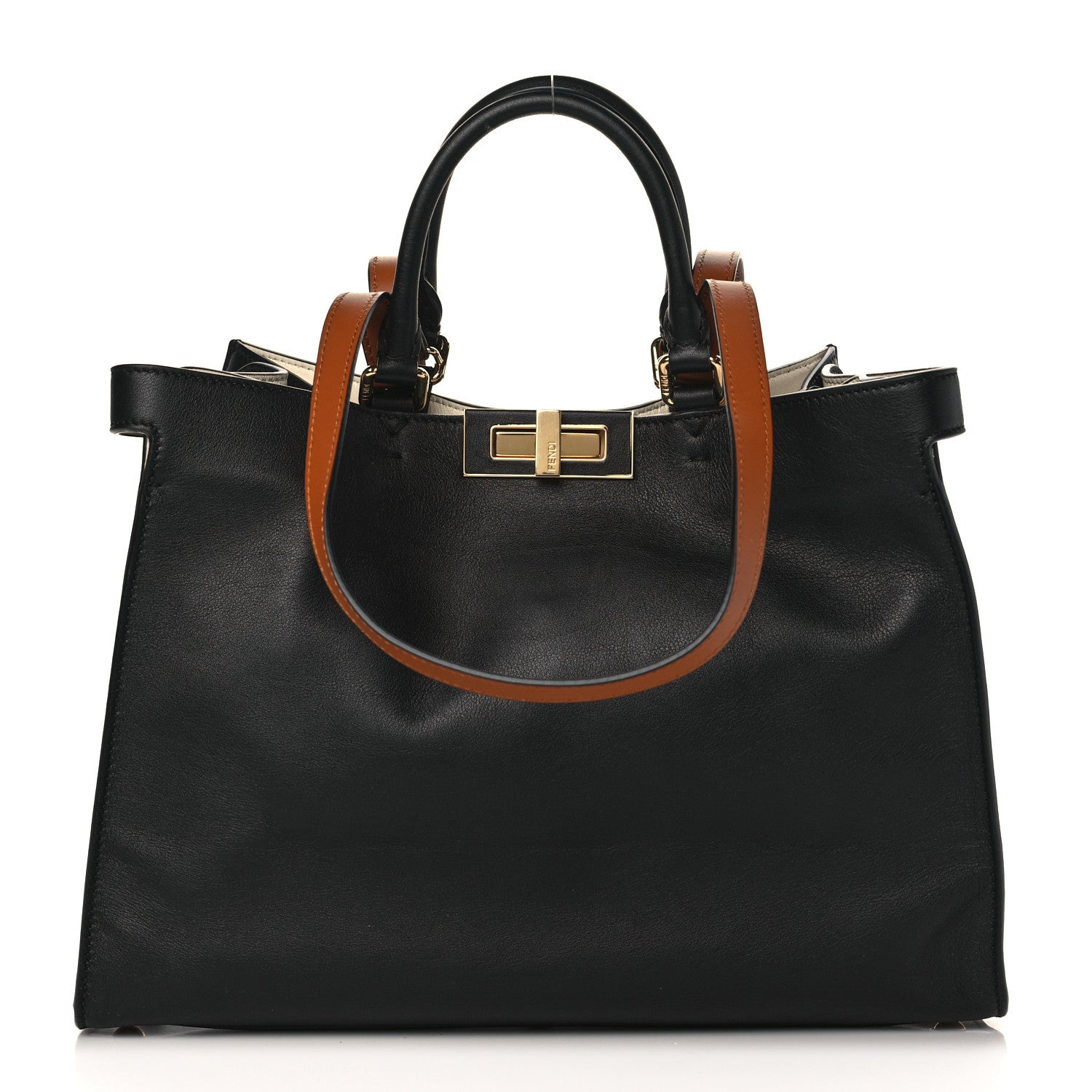 Fendi Vitello Seta Century Small Peekaboo X-Tote Black Brandy 1 of 9