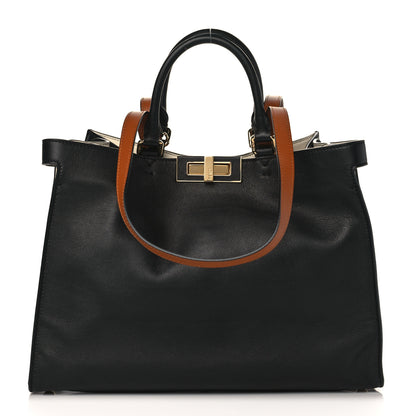 Fendi Vitello Seta Century Small Peekaboo X-Tote Black Brandy 1 of 9