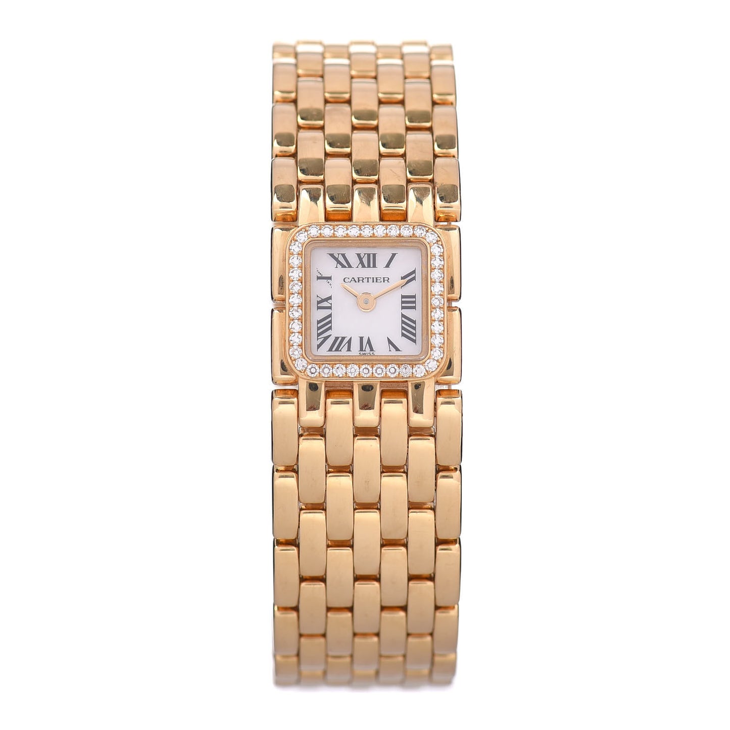 18K Yellow Gold Diamond Mother of Pearl 21mm Panthere Ruban Quartz Watch