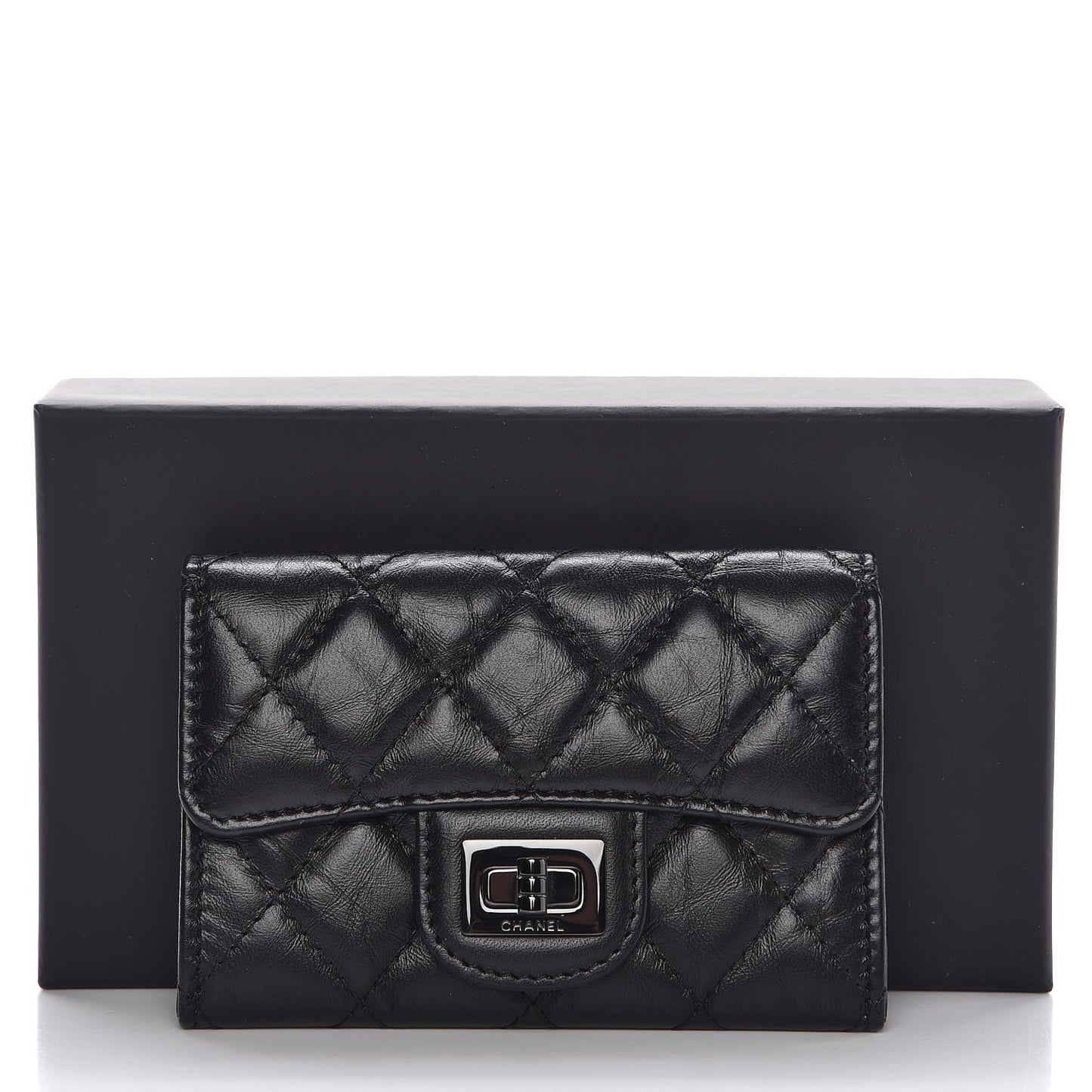 Aged Calfskin Quilted Reissue Flap Card Holder So Black