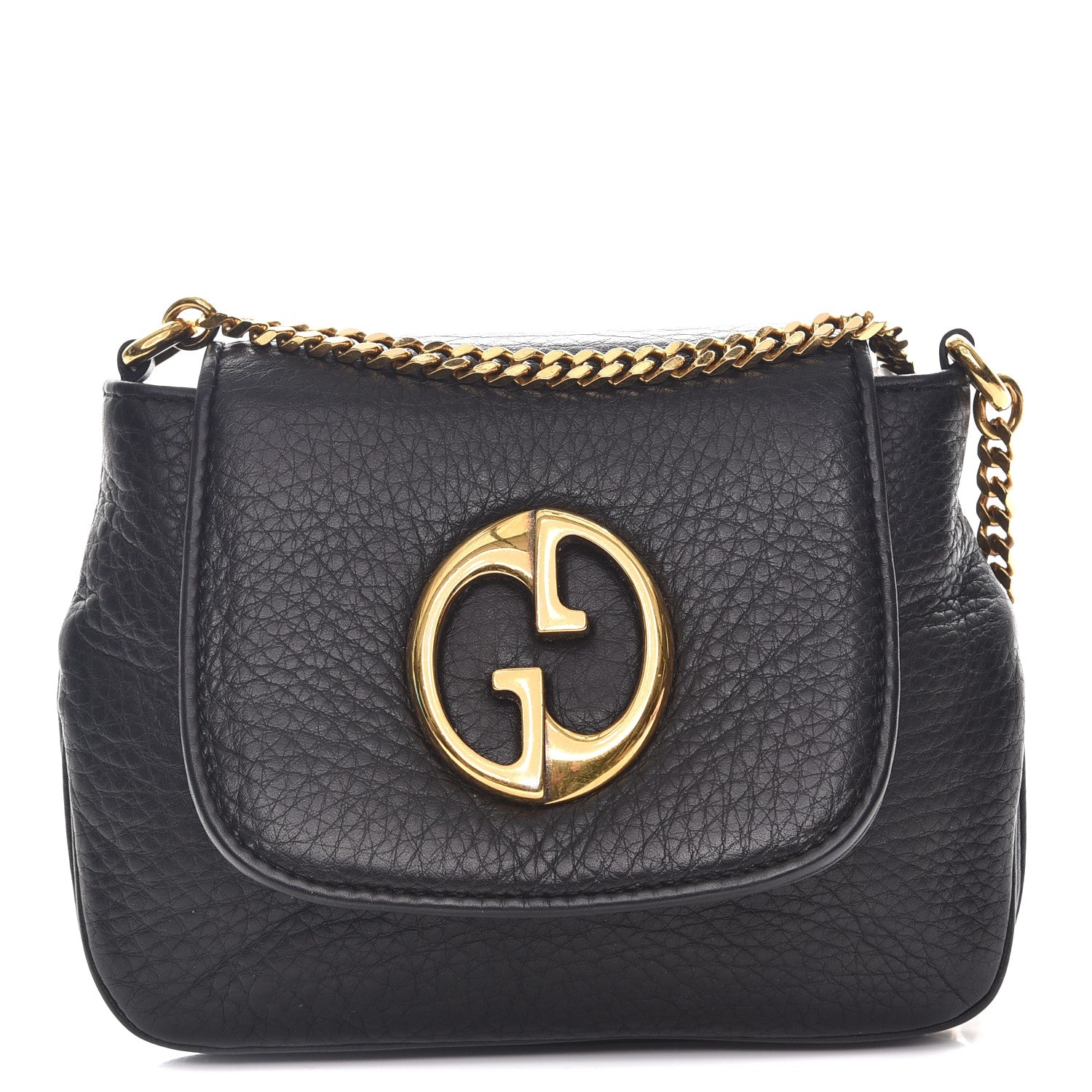 Gucci Pebbled Calfskin Small 1973 Chain Shoulder Bag Black 1 of 11