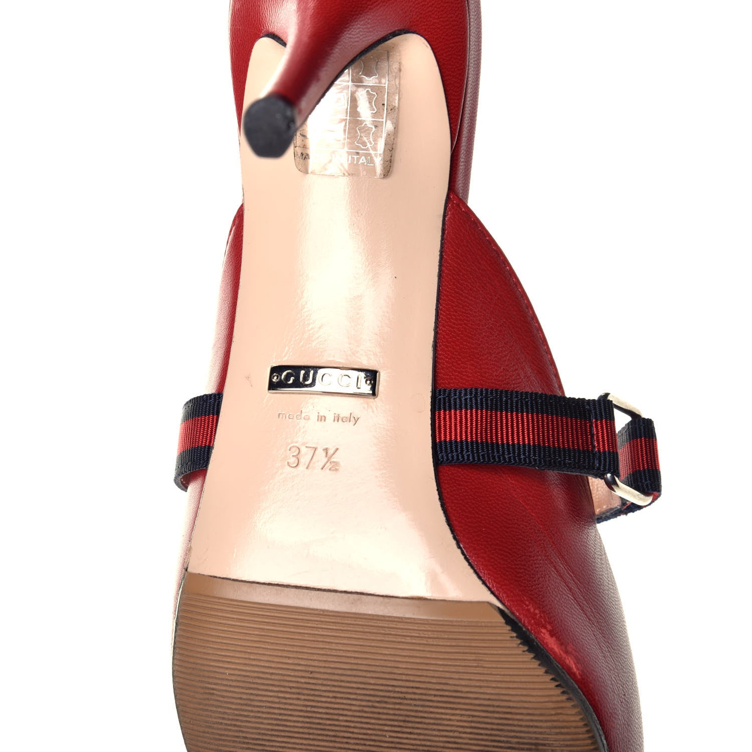 Gucci Malaga Kid Sylvie Web Cross Strap Mid-Heel Slides 37.5 Hibiscus Red 6 of 8