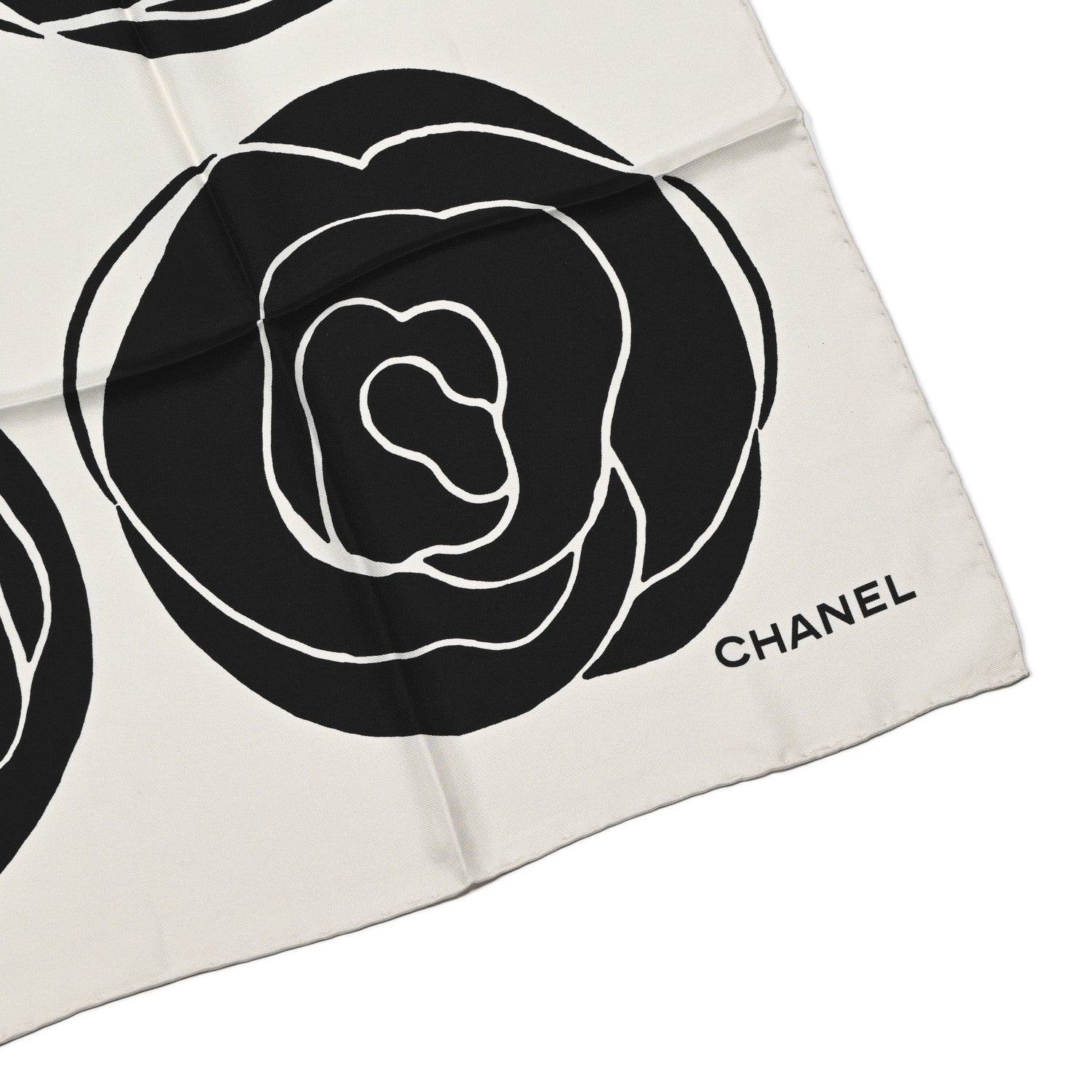 Chanel Silk CC Camellia Scarf Black White 2 of 4