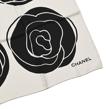 Chanel Silk CC Camellia Scarf Black White 2 of 4